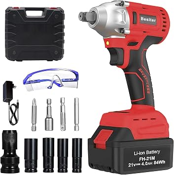 21V Cordless Impact Wrench, 4.0Ah Lithium Battery, 1/2" Drive, 300Nm 220 Ft-lbs Torque, Variable Speed with Fast Charger, Complete Socket Set & Durable Tool Box Included