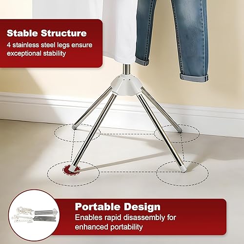 Miniatura 4 de Estante de secado de ropa, 68.9 pulgadas, 2 niveles, plegable, con 3 brazos giratorios para perchas y clips, de acero inoxidable, para ahorro de