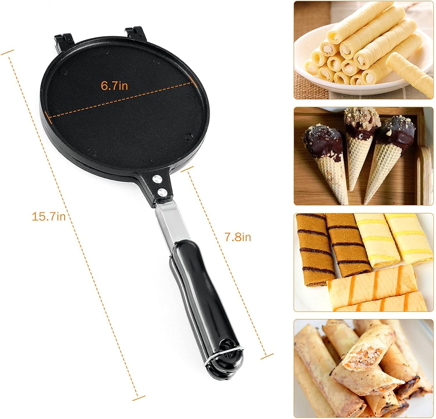 Dyna-Living Waffle Cone Maker Ice Cream Cone Maker Machine 6.7/8.6in Egg Roll Mold for House Commercial Homemade DIY Ice Cream Cone Baking Pan