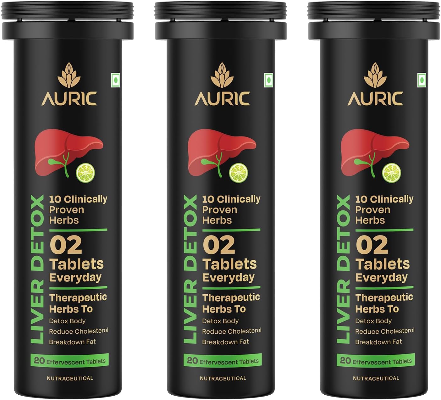 Auric Liver Detox Supplement | Plant Based Liver Support Supplement | Milk Thistle With 9 More Ayurvedic Herbs | Clinically Researched | Drop, Dissolve, Fizz, Drink | Pack Of 60 Veg Tablets | Liv 365