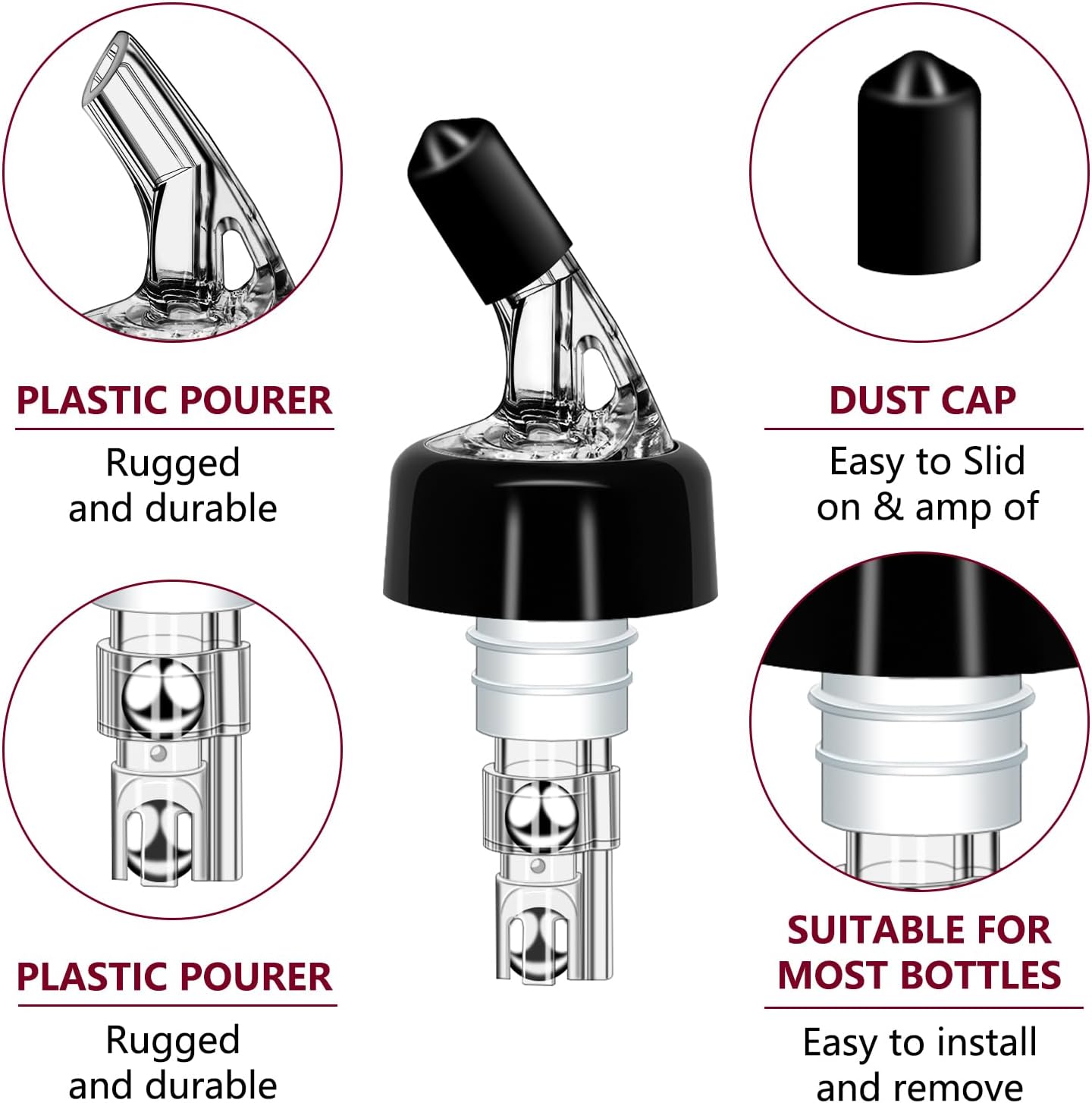 1PC Automatic Measured Bottle Pourer 1oz/30ml Quick Shot Spirit Measure Pourer Drinks Wine Cocktail Dispenser Home Bar Tools (Clear)