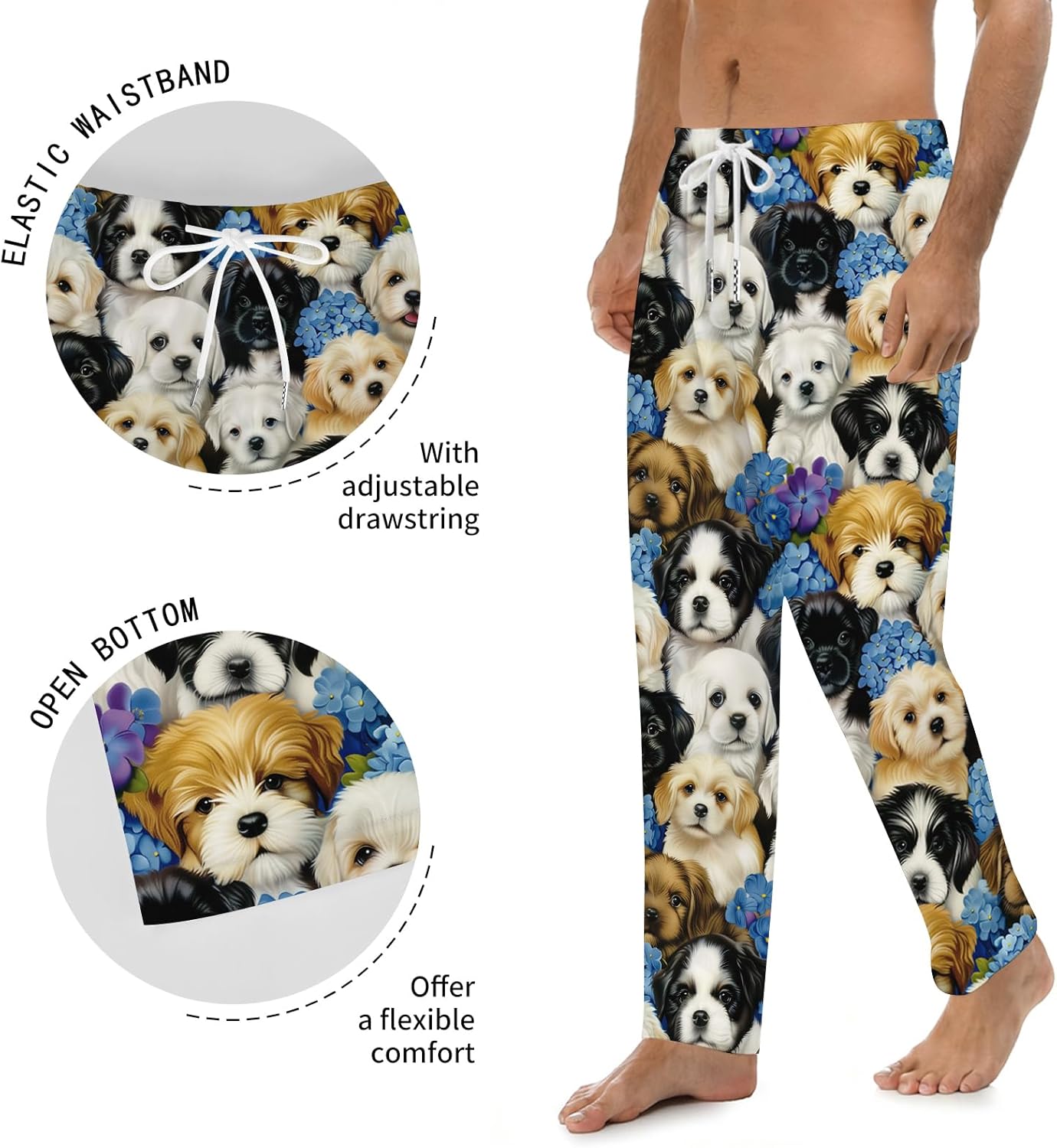 Dog Pajama Pants for Women Men, Soft Drawstring Lounge Pants with Pockets, Comfy Home Pjs Bottoms Novelty Sleepwear - Image 3