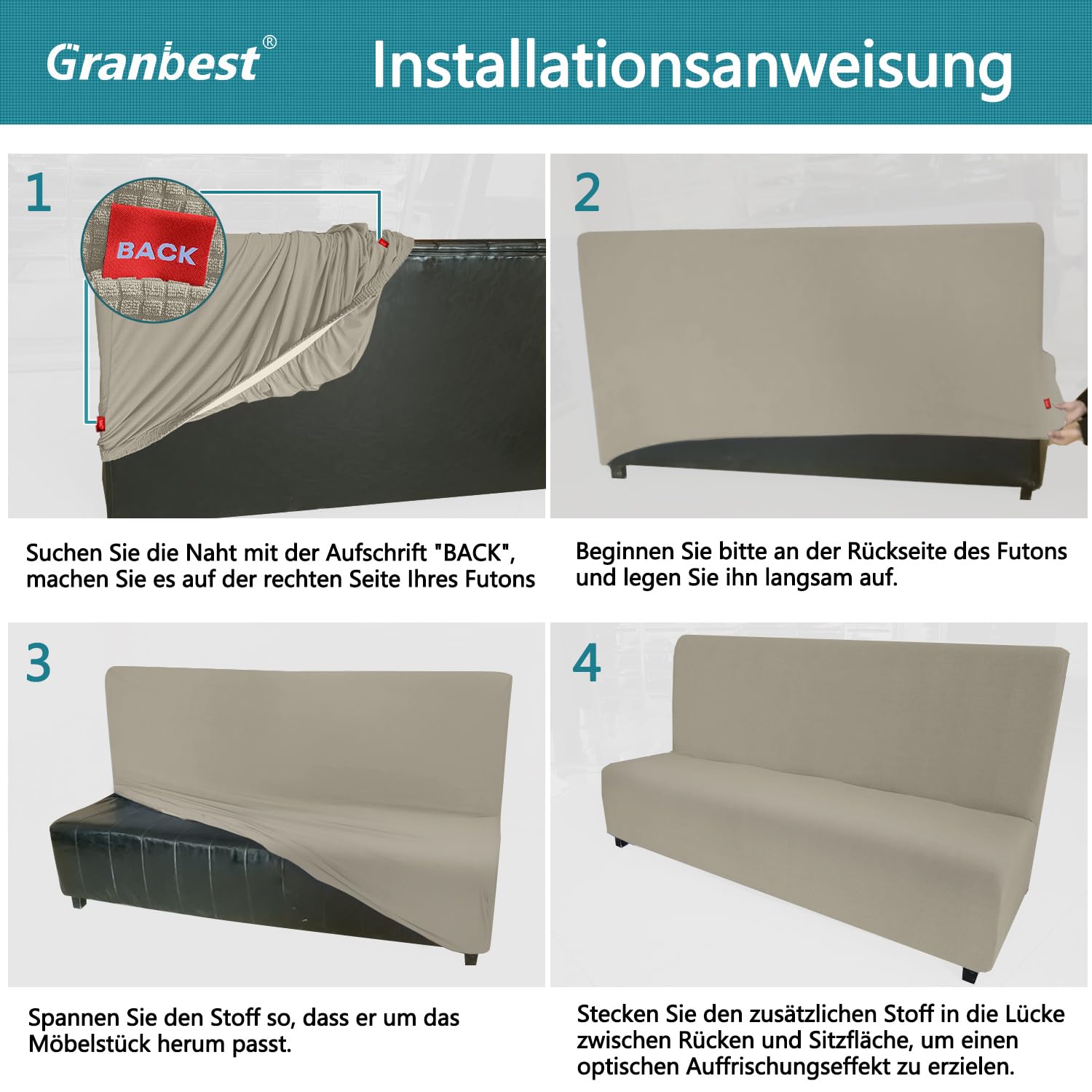 Granbest Copertura impermeabile senza bracciolo Futon ad alta elasticità protezione per divano letto pieghevole antiscivolo senza braccioli (sabbia)