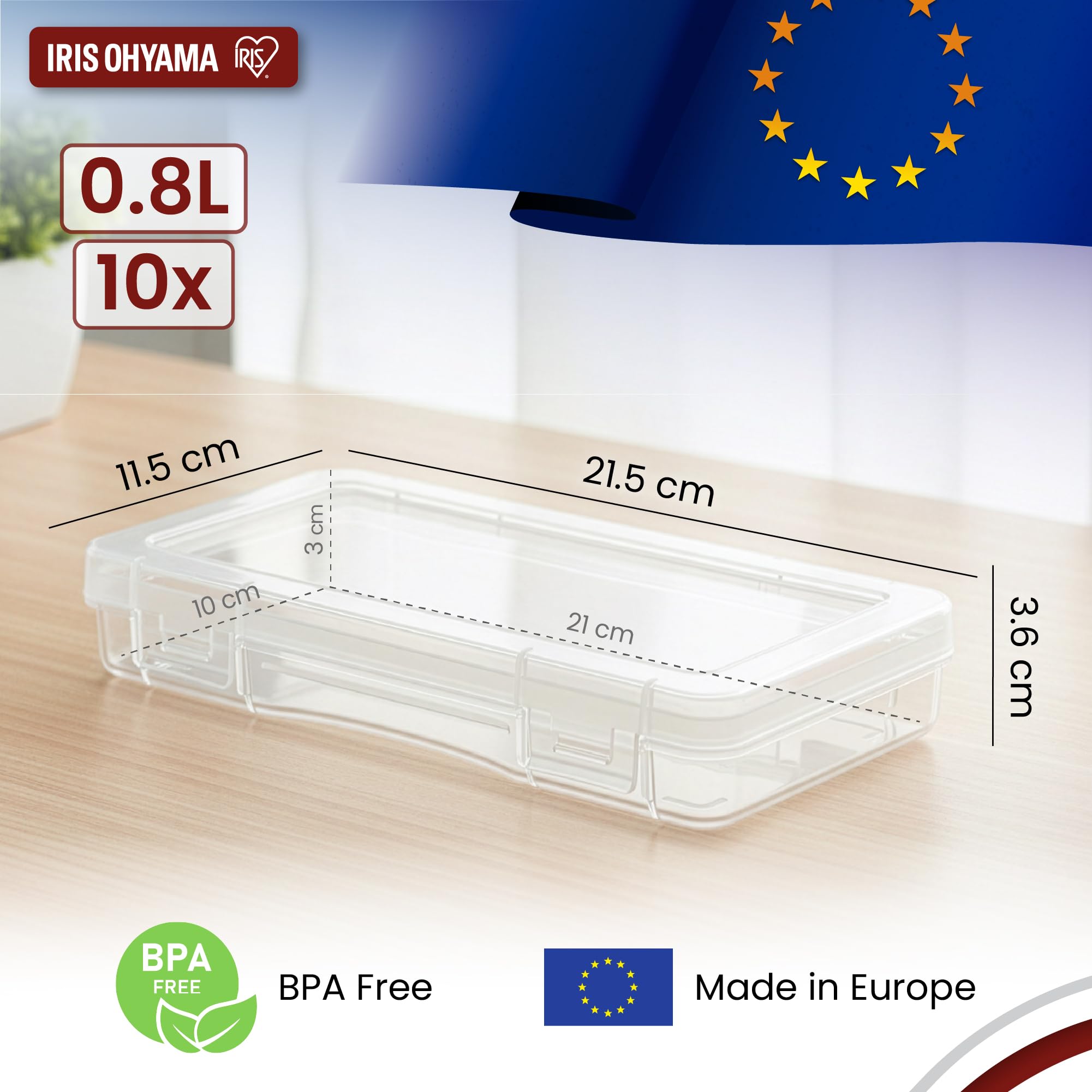 Iris Ohyama, Kleine Aufbewahrungsbox mit Klappdeckel, Plastik, 0.8L, 10er-Set, Transparent, Stapelbar, Schnappverschluss, Für Puzzle, Lego, Stifte, Bastelmaterial, Schrauben, Sans BPA, MCC-M