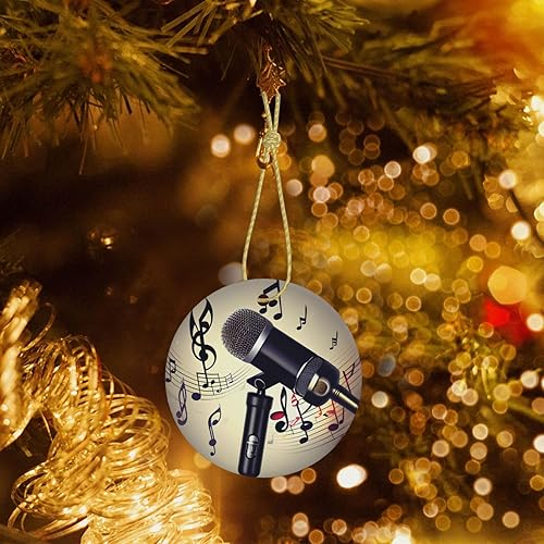 Miniatura 5 de Adorno de Navidad de cerámica personalizado de porcelana blanca, para decoraciones festivas micrófono con nota musical