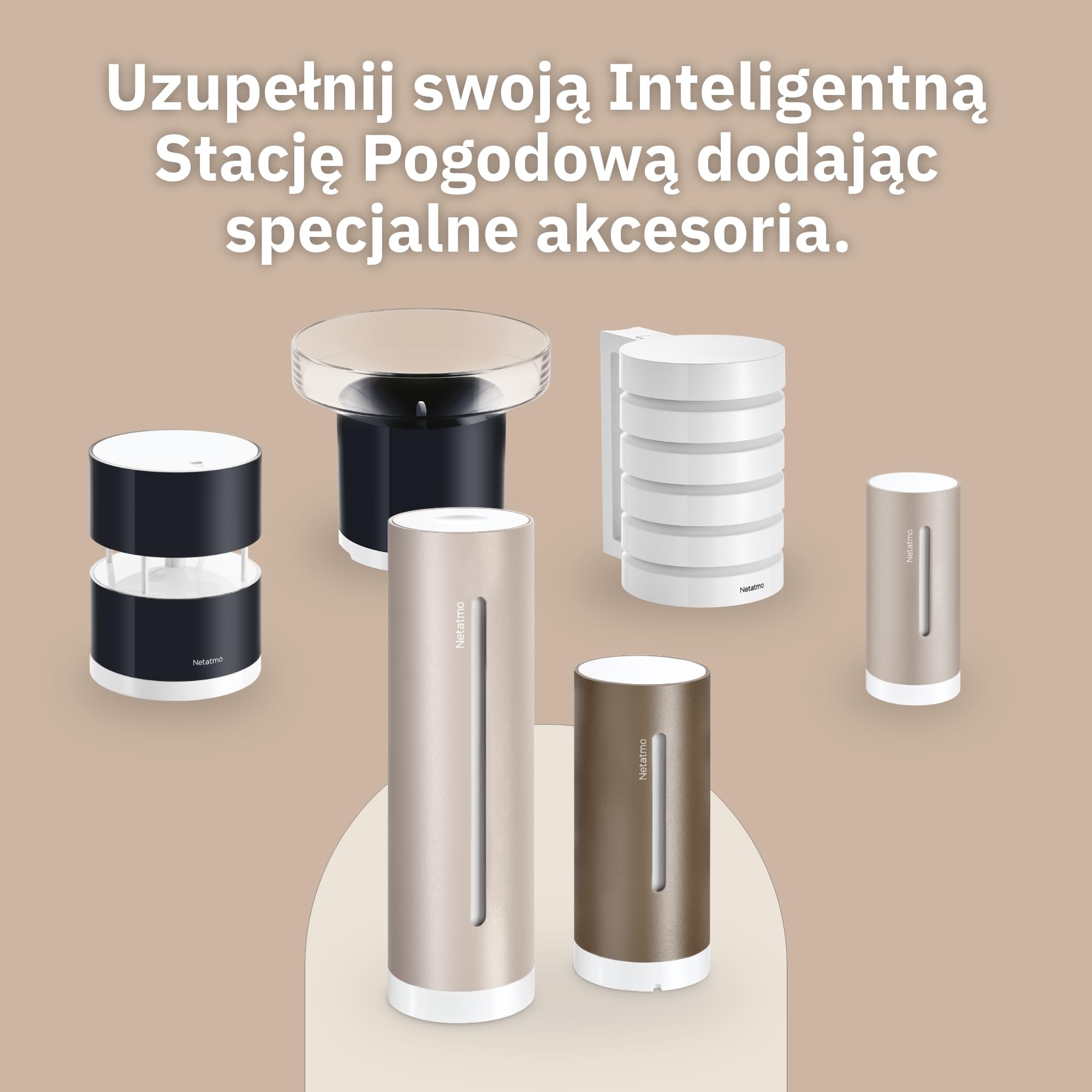 Netatmo Stacja pogodowa ORIGINAL 2. generacji | Czujniki wewnętrzne i zewnętrzne | Temp, wilgotność, jakość powietrza, UV | Prognoza pogody | Kompatybilna Apple, Alexa, Google - Piaskowy - NWS-S-EC