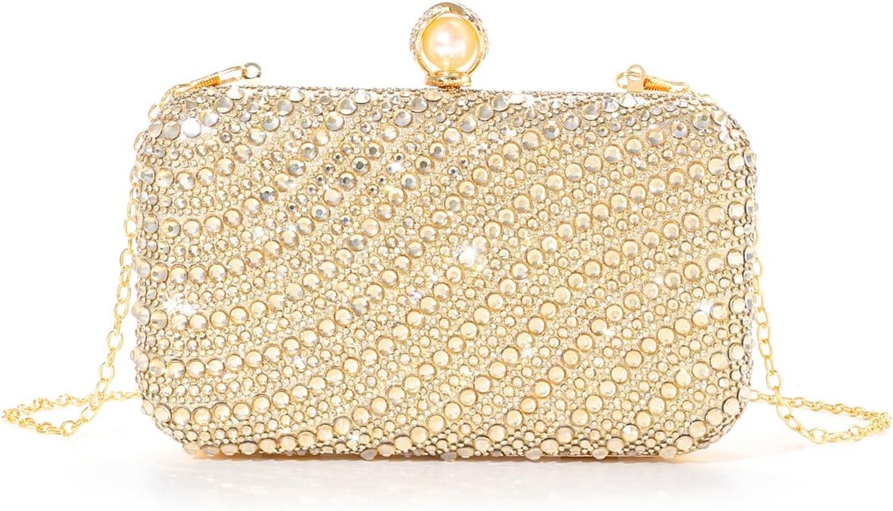 Clutch Purses for Women Evening/Wedding Chic Rhinestone Bag Formal Purse Round Pearl Clasp Handbags for Women