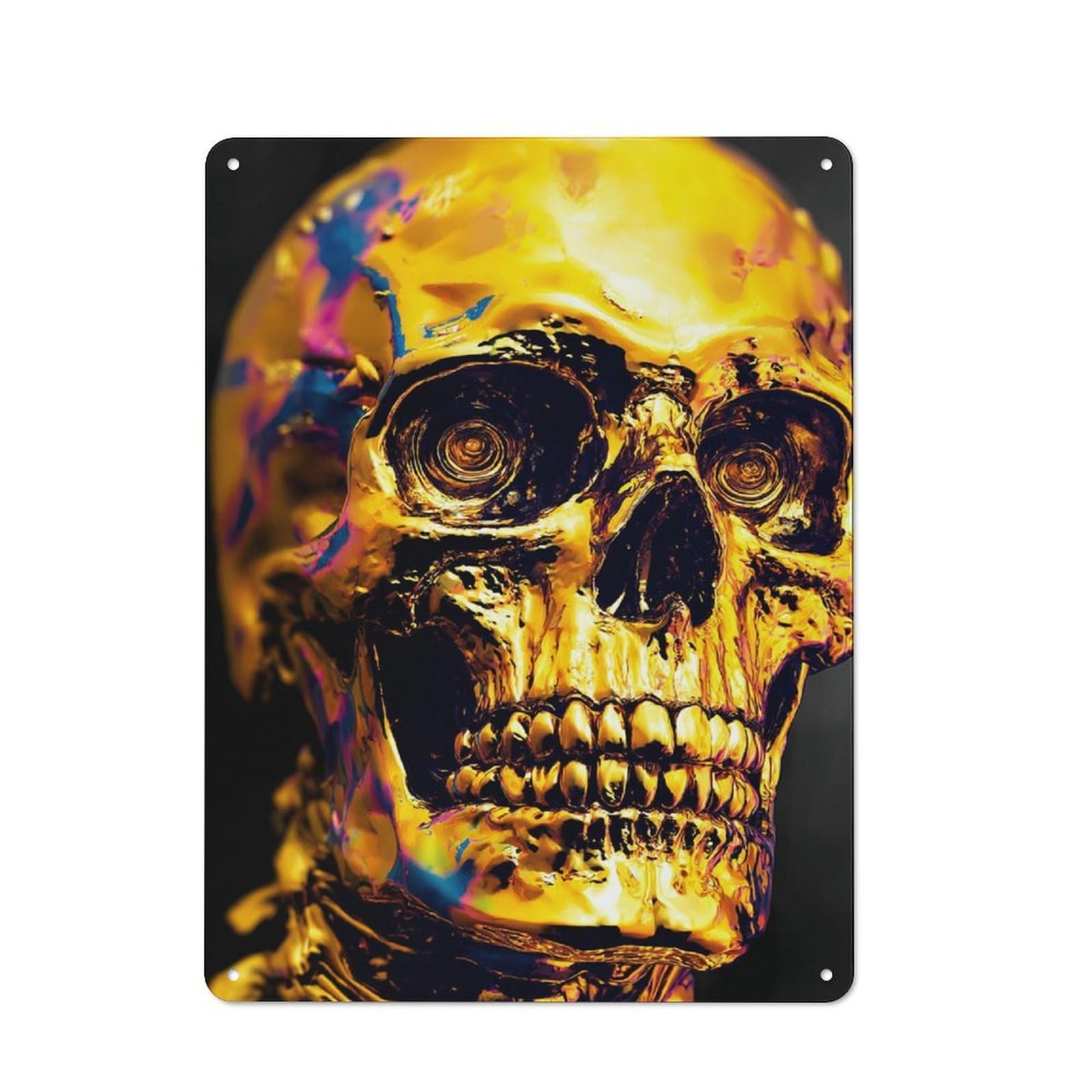 Junmoney Golden Skull Artwork Tin Wall Plaque 40X30cm With For Hallway Wall, With Clear Retro Wall Decor Character