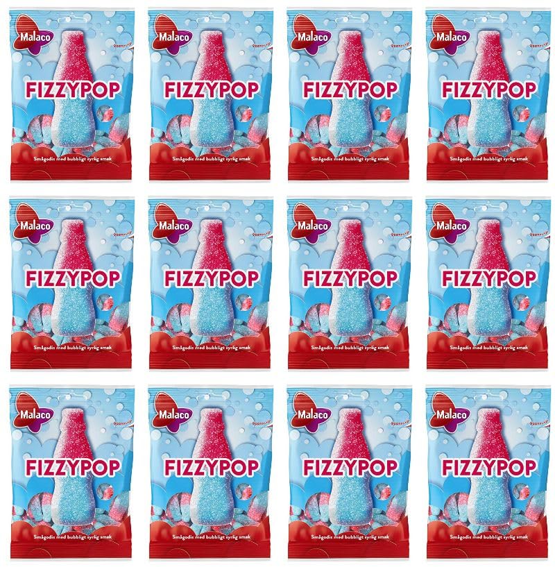 Malaco Fizzy Pop Sour Candy 12 packs de 80g