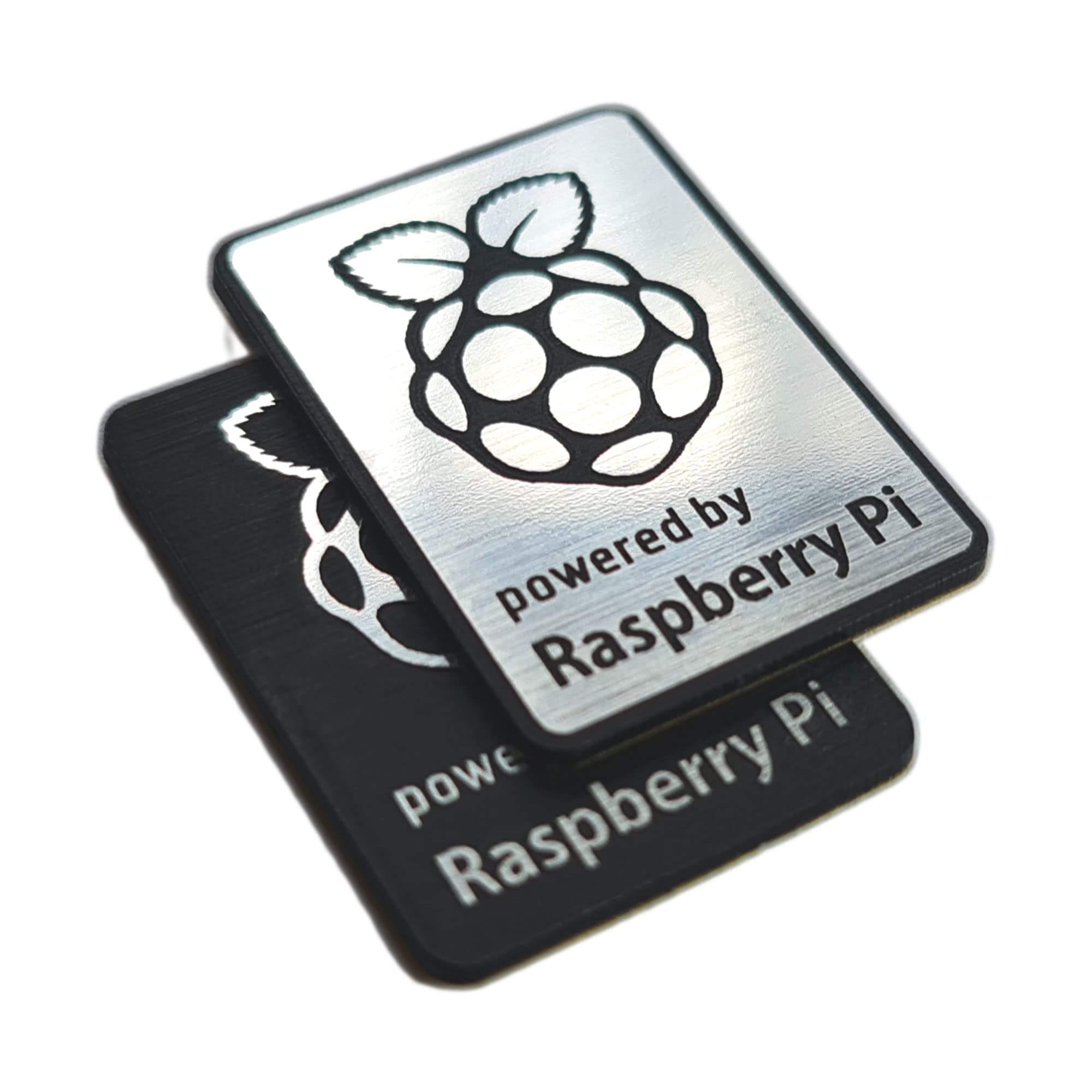 Linux Silver + Black Raspberry Pi Sticker Set (Two Pieces) - Chrome Reflective Series