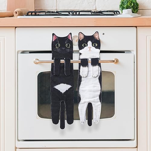 Miniatura 2 de Toallas de mano de gato para cocina y baño  Lindos accesorios de decoración de gatos  Toalla de mano suave absorbente para colgar  Divertido