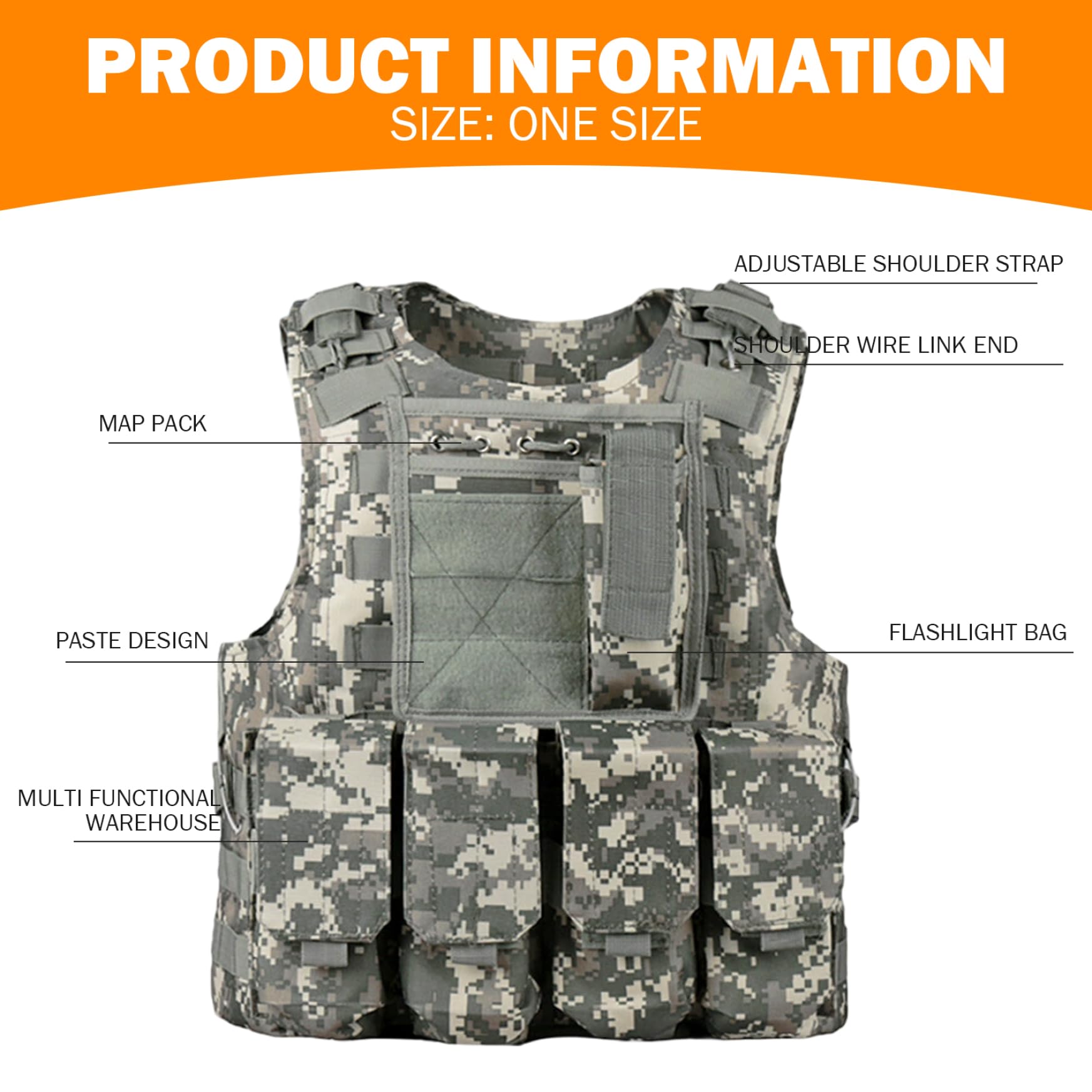 Chaleco multifuncional Molle Airsoft, equipo de paintball ligero ajustable