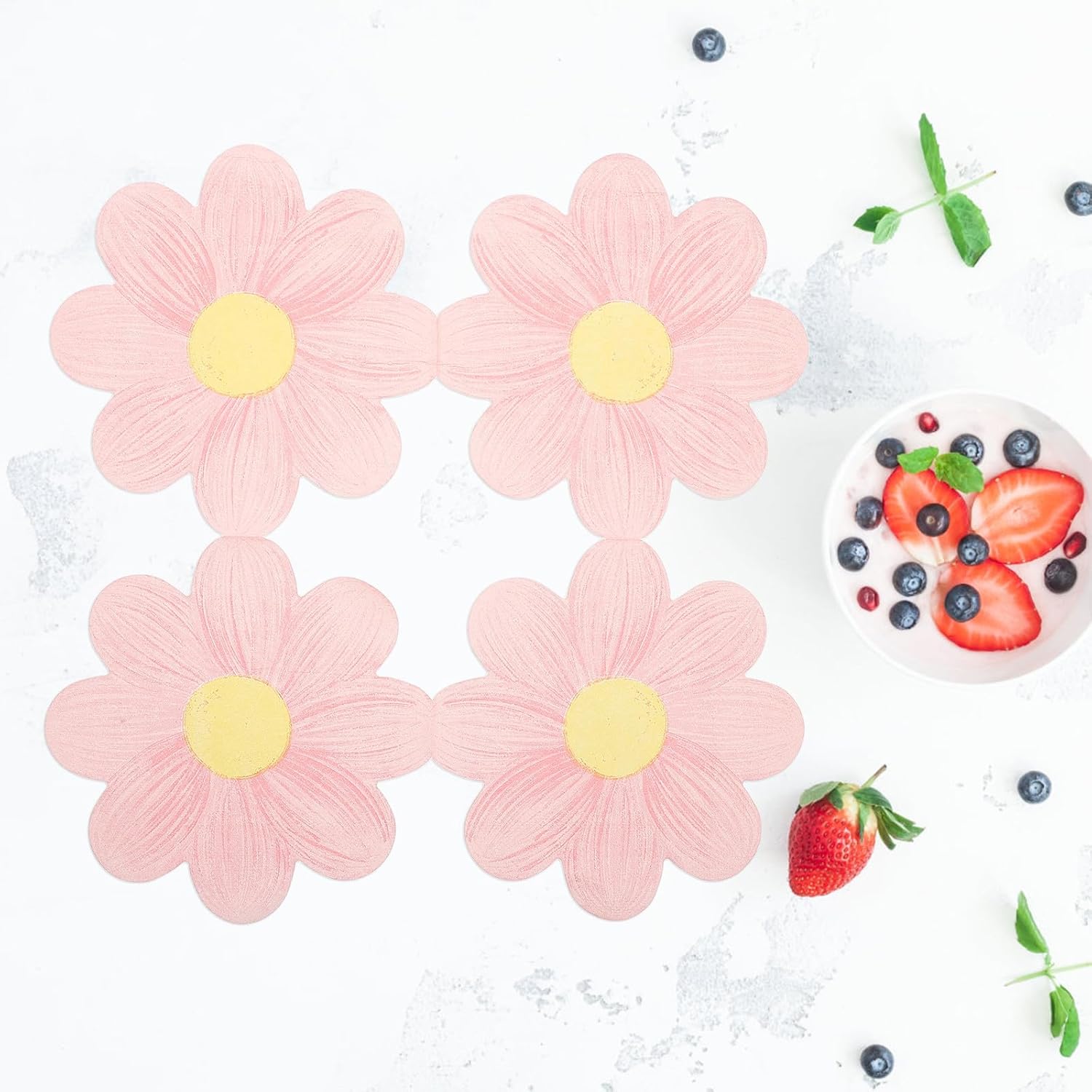 Disposable Floral Paper Napkins, 20pcs Pink Daisy Party Tissue Paper for Birthday, Wedding, ’s Picnic and Holiday Reception Decor