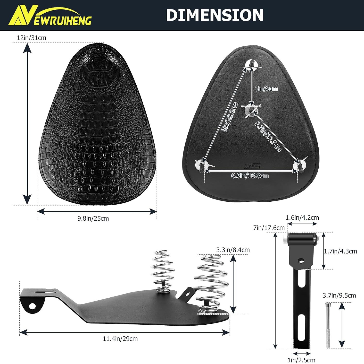 Motorcycle Solo Seat PU Leather Drive Seat with Spring Base Mounting Bracket Compatible with Harley Yamaha Kawasaki Suzuki Sportster Bobber Chopper Custom Application
