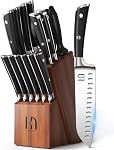 KnifeSaga Kitchen Knife Set Premium, Japanese High Carbon Stainless Steel 15 Pcs Enduring Ultra Sharp Knife Block Set with Sharpener and Wood Block, Professional White Chef Knives Set for Kitchen
