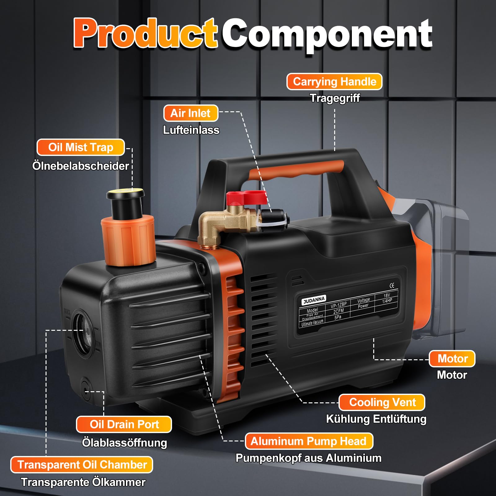 Pompa per vuoto per Makita da 18 V a batteria, 150 W, 2 CFM, 1/4 HP, pompa a vuoto per refrigerante sottovuoto, condizionatore domestico, manutenzione auto, imballaggio sottovuoto (senza batterie)