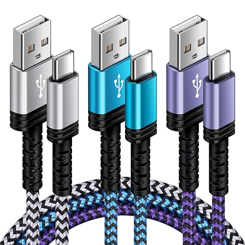 Cable de carga rápida Samsung de 10 pies para Google Pixel 7a6a543, Galaxy S23S22A54A14A13A53Z Fold5, Moto G, paquete de 3 cables USB tipo C para