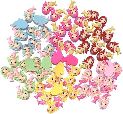 GUZUHUKU 60 Pcs Mermaid Slime Charms,Mermaid Resin Scrapbooking Embellishments Flat Back Decoration Cute Mermaid Charms for Slime,for Scrapbooking Embellishment DIY Craft Decors Hair Accessories