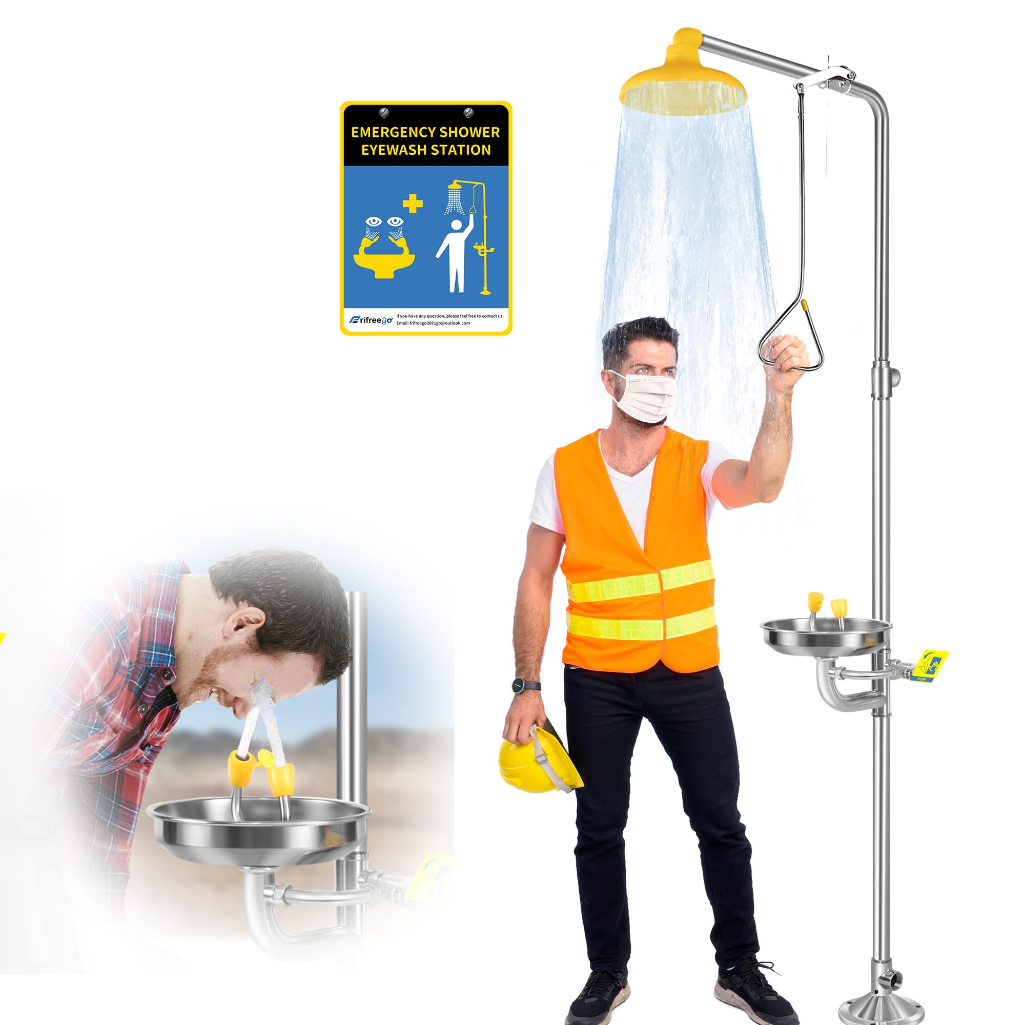 Buy Frifreego Emergency Shower and Eye Wash Station, Combinated Eyewash