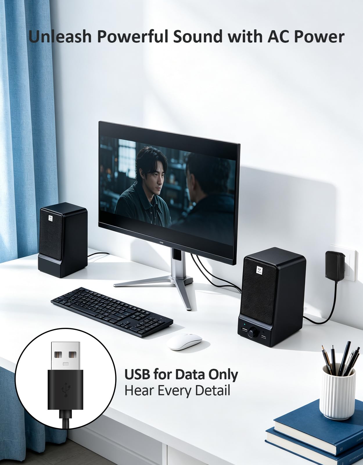 OROWOW Altoparlanti per computer, altoparlanti stereo Hi-Fi da 30 W per PC, altoparlante da tavolo, alimentazione AC, chip audio DSP integrato, bassi profondi e voce pura, altoparlante portatile con