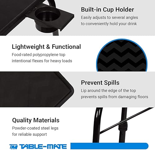 Miniatura 4 de Table-Mate II - Bandeja plegable para TV y portavasos con 6 ajustes de altura y 3 ángulos, la bandeja de TV original (negro, paquete de 2)
