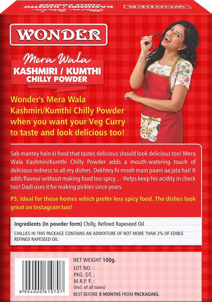 WONDER Mera Wala Kumthi Kashmiri Chilli Powder/ Lal Mirch Powder/For Delicious & Flavourful Cooking/No Artificial Flavour Added/No Preservatives Added -100 Gm 1