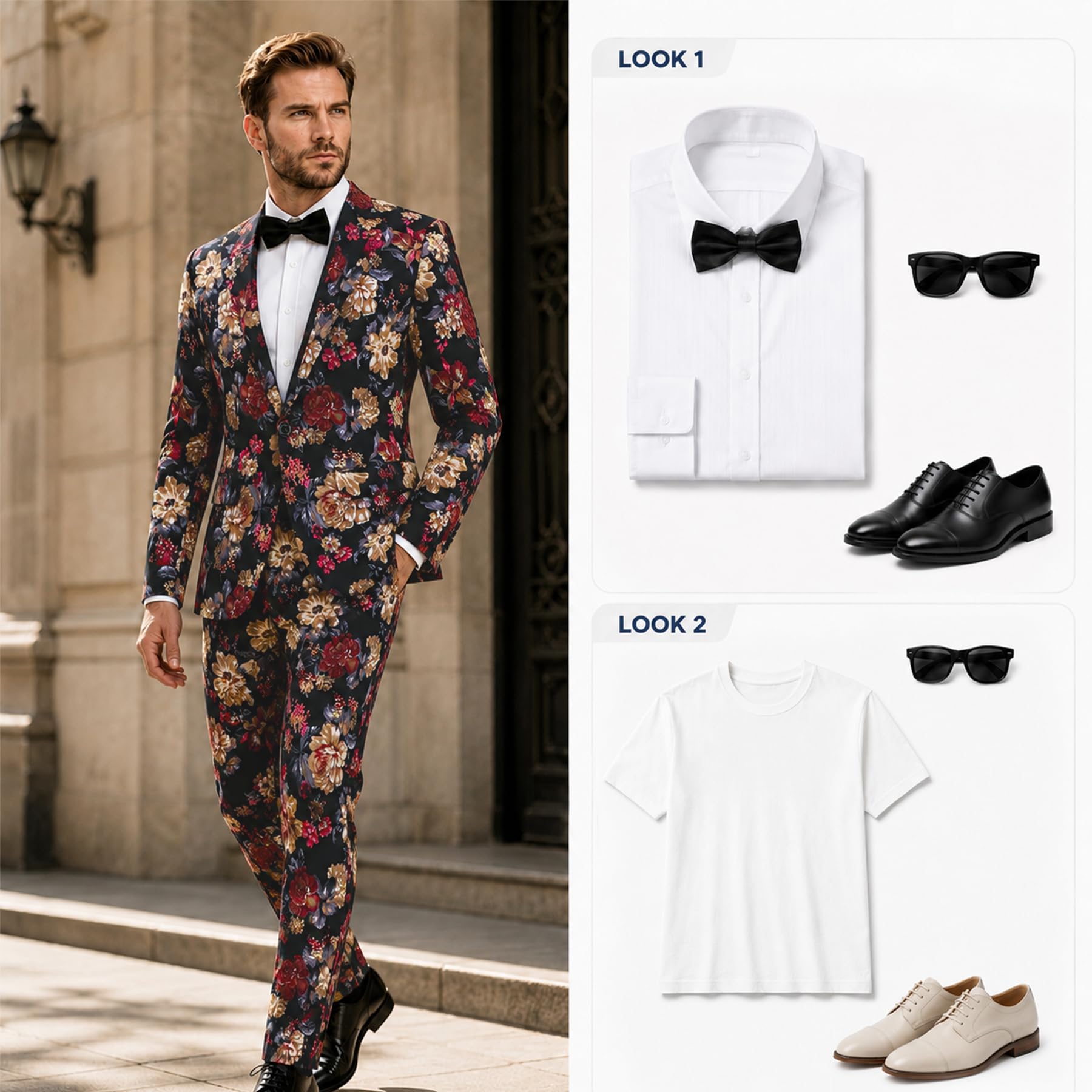 Cloudstyle Mens 2 Piece Suit Floral Printed Slim Fit Tweed | Textured pattern supports parties receptions proms stage events photos dinners celebrations and standout rotations social product thumbnail 4