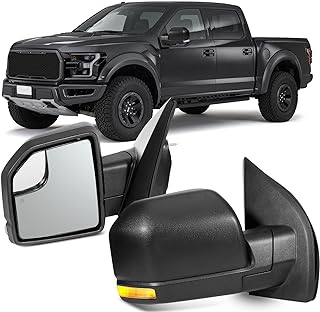 OCPTY Tow Mirrors Power Heated Left Driver Right Passenger Side Towing Mirrors Fit for 2015-2019 for F150 Pickup Truck with Turn Signal Light with Black Housing Manual Folding
