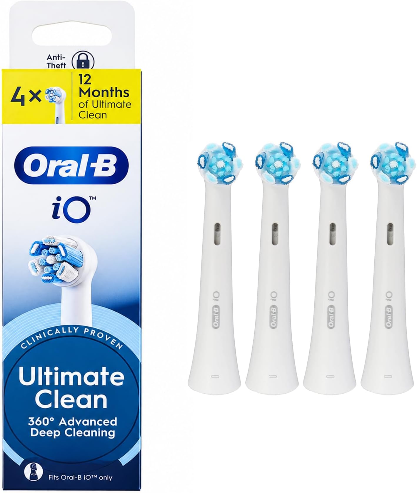 iO Series Ultimate Clean Replacement Brush Heads, White, 4 Count, Original Round Electric Toothbrush Heads with Crisscross Bristles for Deep Cleaning & Plaque Removal