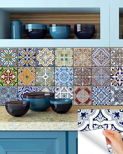 Miniatura 9 de Backsplash - Calcomanías para azulejos de despegar y pegar, juego de 24 unidades, calcomanías auténticas para azulejos de baño, calcomanías de pared