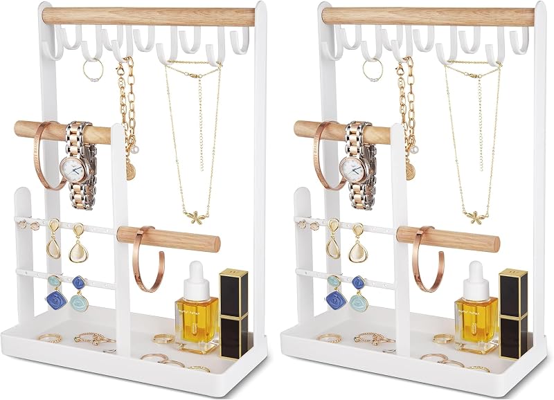 ProCase Bonito soporte para joyas, organizador estético de joyas para tocador, expositor de joyas para collares, pendientes, regalos para adolescentes, niñas y mujeres, decoración de dormitorio, mediano, blanco (paquete de 2)