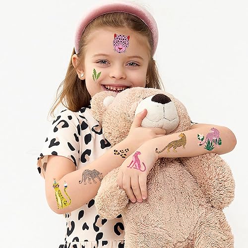Miniatura 4 de Tatuajes de guepardo, Konsait 10 hojas de tatuajes temáticos de guepardo, recuerdos de fiesta de guepardo, decoración de guepardo rosa y amarillo,