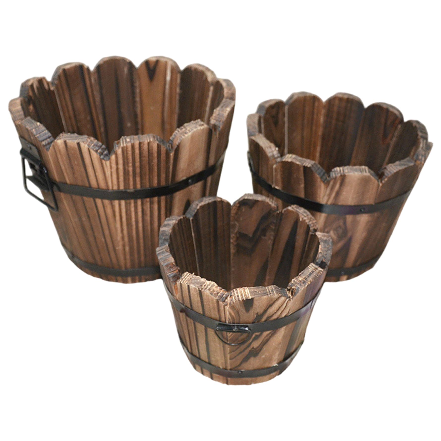 Pots de fleurs en bois véritable avec bouche ondulée et style vintage