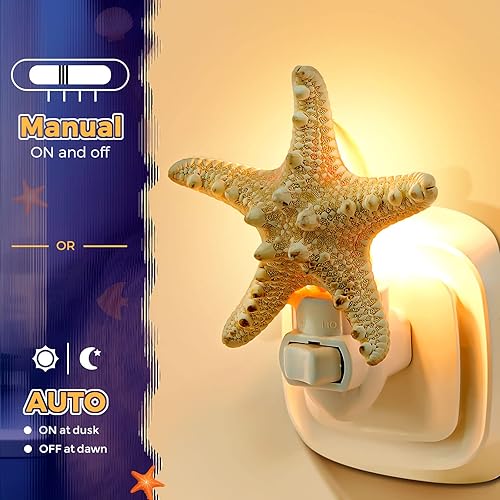 Miniatura 4 de Hortsun 2 piezas de luz nocturna de conchas marinas y animales marinos enchufables luz nocturna temática de playa decoración de baño para