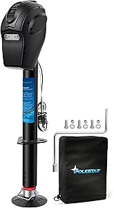 POLESTAR Electric Trailer Jack, 5000lbs Electric Power A-Frame Tongue Jack with Waterproof Protective Cover & LED Light for Travel Trailer Camper, RV, 12V DC with Hard Wiring, 9"-27" Lift