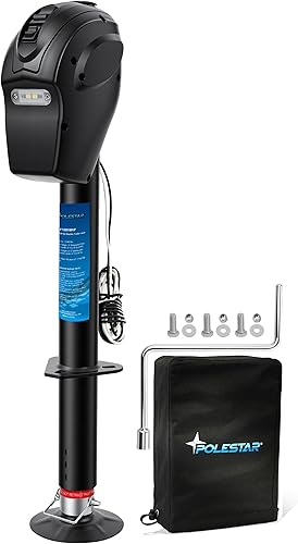 POLESTAR - Gato eléctrico de lanza para remolque de 5000 lb, tipo A-Frame con funda impermeable y luz LED para casas rodantes, remolques y RV, 12 V