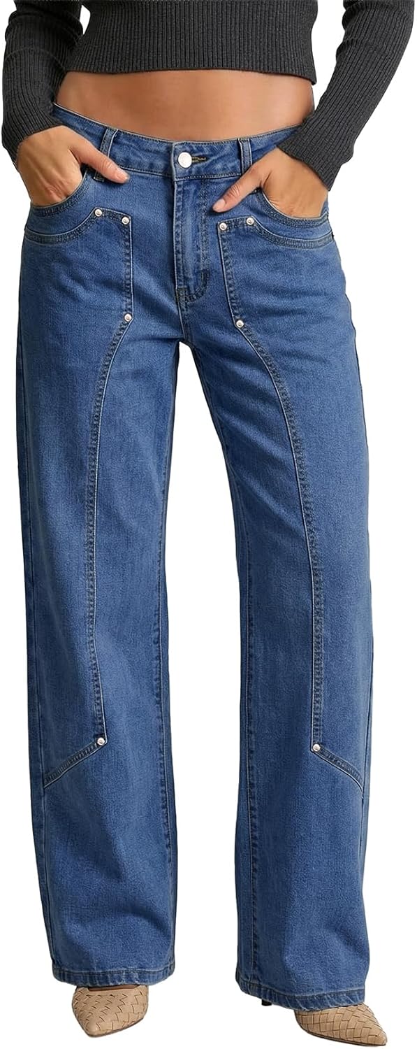 Wide Leg High Waisted Seamed Panel Jeans