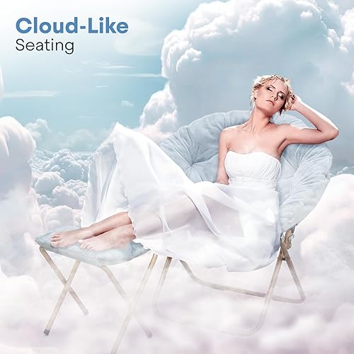 Miniatura 3 de Juego de 2 sillas plegables de luna de gran tamaño, sillas redondas grandes de piel sintética, juego de 2 con reposapiés plegable para adolescentes