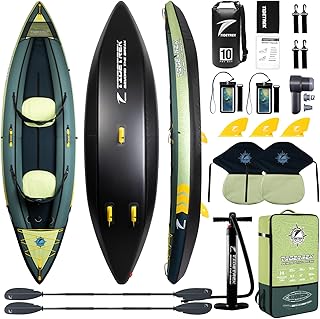 Inflatable Touring Kayak 1-Person & 2-Person with Waterproof Seat & Full Accessory Kit, Lightweight Recreational Kayak for Lake, River & Fishing