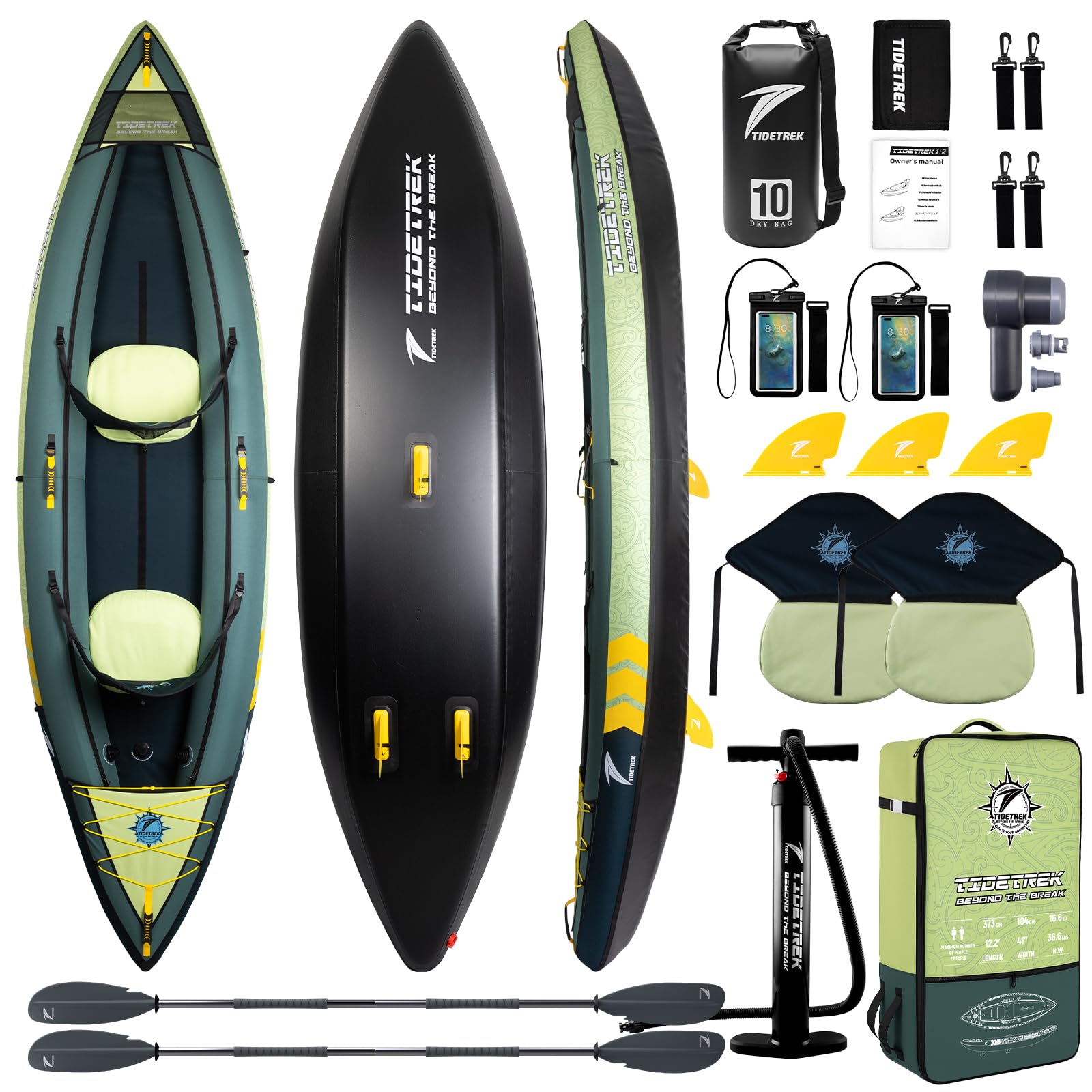 Inflatable Touring Kayak 1-Person &amp; 2-Person with Waterproof Seat &amp; Full Accessory Kit, Lightweight Recreational Kayak for Lake, River &amp; Fishing