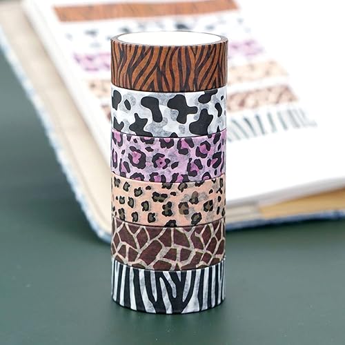 Miniatura 5 de MOZXIRZ 6 rollos de cinta washi con estampado de animales de leopardo, vacas de guepardo, cebra, cinta adhesiva decorativa para manualidades,