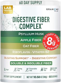 Psyllium Husk Powder 4in1 Digestive Fiber Supplement - Gut Health, Bloat Relief for Women and Men, Soluble and Insoluble Psyllium Husk Fiber Powder, Vitamin B2 - Vegan, Unflavored, Sugar-Free, 60 Day