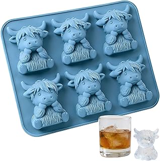 Mini Highland Cattle Silicone Ice Trays, Cute 3D Cow Ices Cube Mold, 6 Cavity Highland Cow Animal Ice Mould For Chocolate, Candy