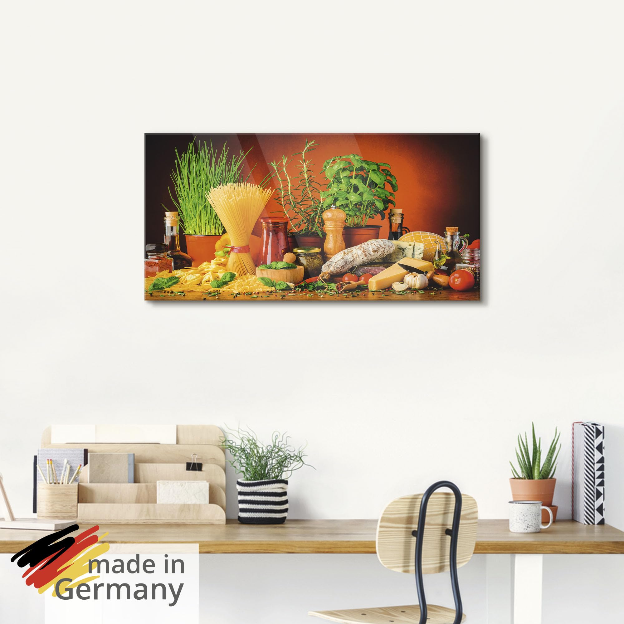 ARTland Wanddeko Glasbilder Wandbild Glas Bild einteilig 80x60 cm Querformat Toskana Italien Dolce Vita Pasta Gemüse Kräuter Gewürze Mediterran S7SM