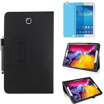 Slim Leather Case for Samsung Galaxy Tab 3 7.0 Inch 2013 SM-T210 T215 P3200, Multi-Angle St-Protective Tablet Cover Book Case with Stylus Pen,Screen Film Black