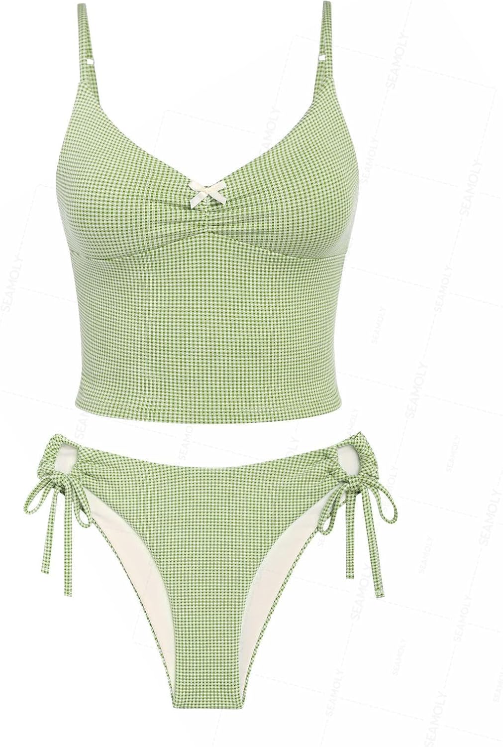 Gingham Tank Top & Cinched Tied Side Hipster Bottom Tankini Set