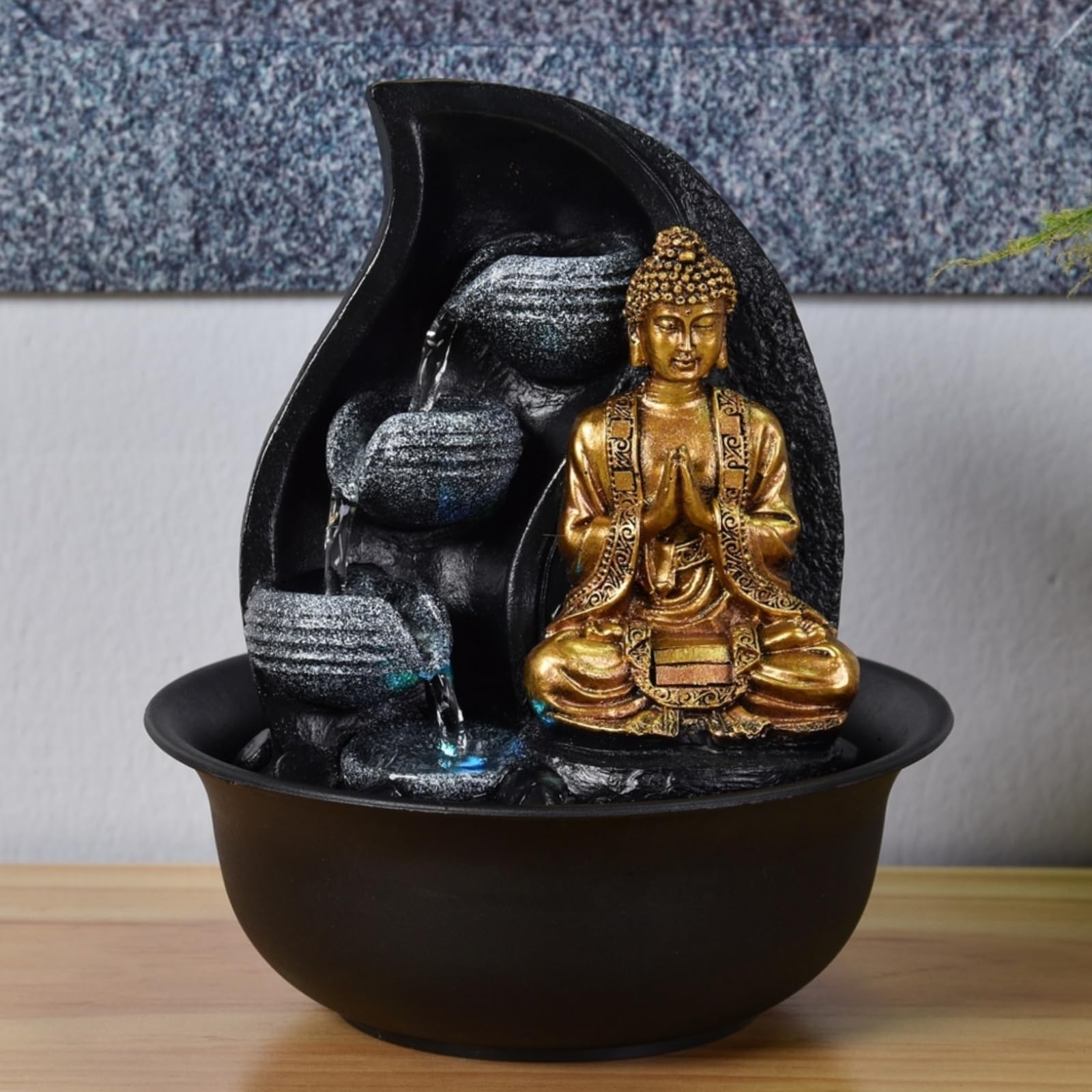 Zen Light Praya - Fuente para Interior con Bomba e iluminación LED,en Resina, Color Dorado