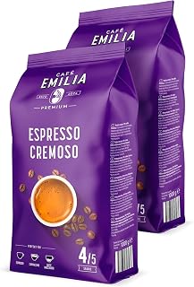 EMILIA Espresso Cremoso Bohnen 2x1kg – Premium Espressobohnen – Dunkle Röstung (Stärke 4/5) – Abgestimmt auf Kaffeevollautomat & Siebträger – Ideal für Espresso, Cappuccino & Latte Macchiato