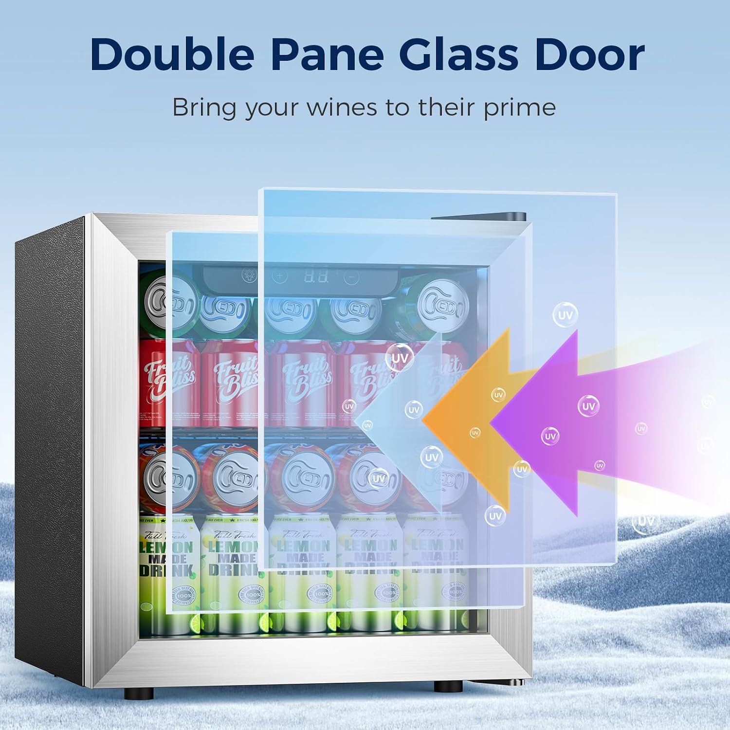 COWSAR Mini Fridge Cooler, 95 Can Beverage Refrigerator with Glass Door, ETL Approved Wine Fridge with Digital Temperature Control, LED Light for Home, Office, Bar, and Game Room - 2.6 Cu.Ft. Black, view 9
