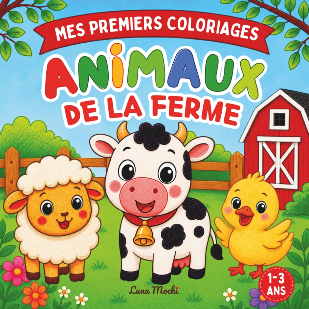 Mes premiers Coloriages : Animaux de la Ferme: Livre de coloriage kawaii pour les tout-petits de 1 à 3 ans – Gros dessins aux gros traits faciles à colorier, adorable animaux de la ferme